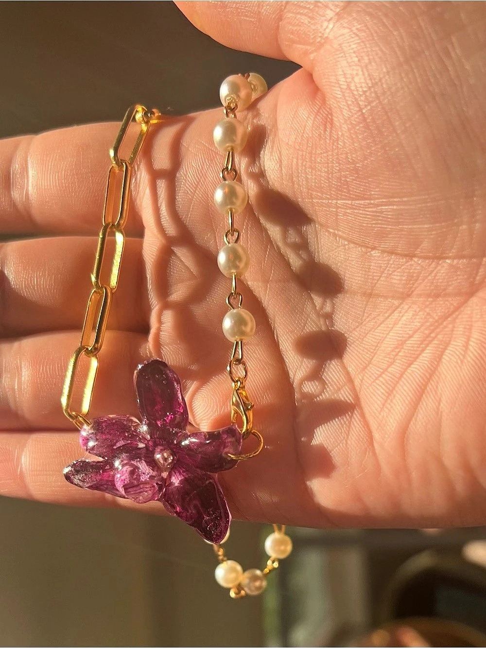 Purple Flower Pendant Necklace